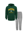 OUTERSTUFF TODDLER BOYS AND GIRLS GREEN, HEATHER GRAY GREEN BAY PACKERS PLAY BY PLAY PULLOVER HOODIE AND PANTS 
