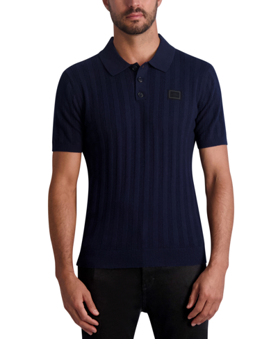 Karl Lagerfeld Men's Ribbed Knit Polo Shirt In Navy