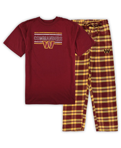 CONCEPTS SPORT MEN'S CONCEPTS SPORT BURGUNDY, GOLD DISTRESSED WASHINGTON COMMANDERS BIG AND TALL FLANNEL SLEEP SET
