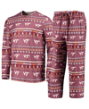 Concepts Sport Cardinal Iowa State Cyclones Ugly Sweater Long Sleeve T-shirt And Pants Sleep Set In Maroon