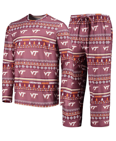 CONCEPTS SPORT MEN'S CONCEPTS SPORT MAROON VIRGINIA TECH HOKIES UGLY SWEATER LONG SLEEVE T-SHIRT AND PANTS SLEEP SE