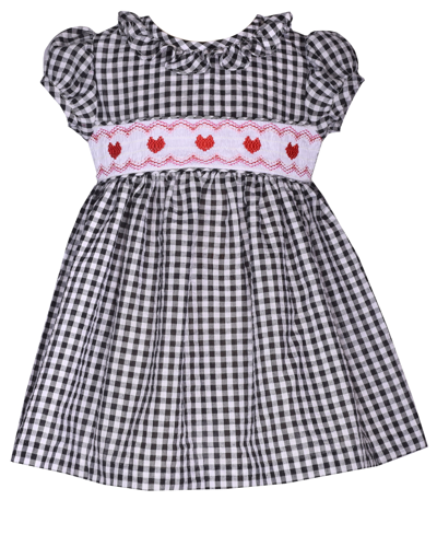 Bonnie Baby Baby Girls Heart Smocking Dress In Black,white