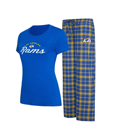Concepts Sport Women's  Royal, Gold Los Angeles Rams Arctic T-shirt And Flannel Pants Sleep Set In Royal,gold