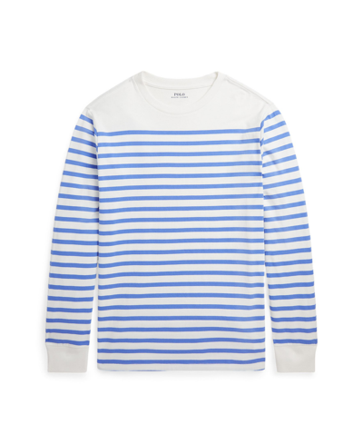 Polo Ralph Lauren Kids' Big Boys Striped Cotton Long-sleeve T-shirt In Summer Blue,deckwash White