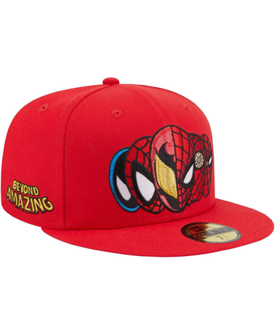 New Era Men's  Red Spider-man Faces 59fifty Fitted Hat