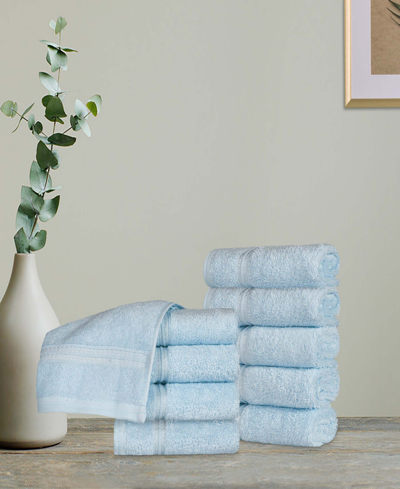 Superior Solid Quick Drying Absorbent 10 Piece Egyptian Cotton Face Towel Set In Light Blue
