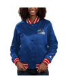 STARTER WOMEN'S STARTER ROYAL NEW YORK GIANTS FULL COUNT SATIN FULL-SNAP VARSITY JACKET