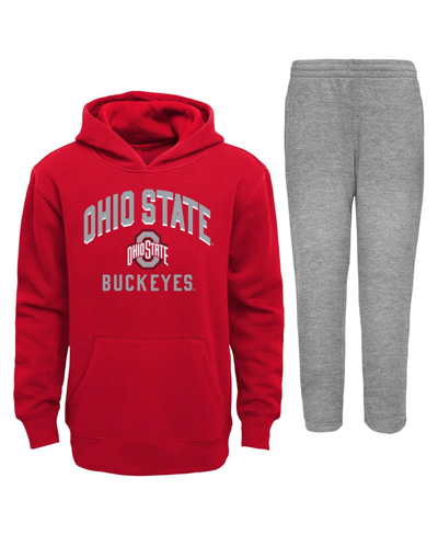 OUTERSTUFF TODDLER BOYS AND GIRLS SCARLET, GRAY OHIO STATE BUCKEYES PLAY-BY-PLAY PULLOVER FLEECE HOODIE AND PAN