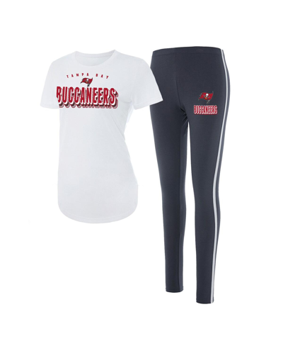 CONCEPTS SPORT WOMEN'S CONCEPTS SPORT WHITE, CHARCOAL TAMPA BAY BUCCANEERS SONATA T-SHIRT AND LEGGINGS SET
