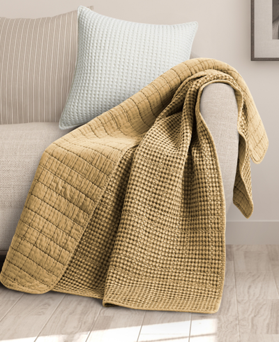 Levtex Mills Waffle Stitched Quilted Throw, 60" X 50" In Yellow