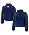 Wear By Erin Andrews Navy Denver Broncos Cropped Puffer Full-zip Jacket In Navy
