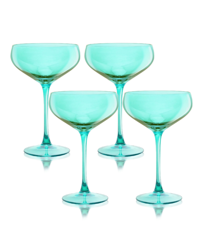 Qualia Glass Carnival Coupe 13 oz Glasses, Set Of 4 In Turquoise