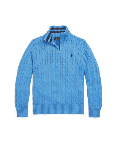 Polo Ralph Lauren Kids' Big Boys Cable-knit Cotton Quarter-zip Sweater In Summer Blue