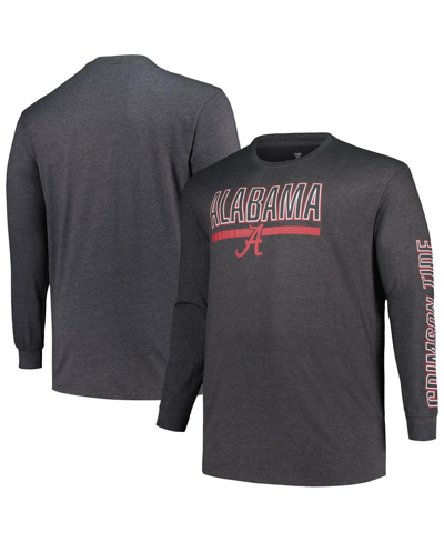 PROFILE MEN'S PROFILE HEATHER CHARCOAL ALABAMA CRIMSON TIDE BIG AND TALL TWO-HIT GRAPHIC LONG SLEEVE T-SHIRT