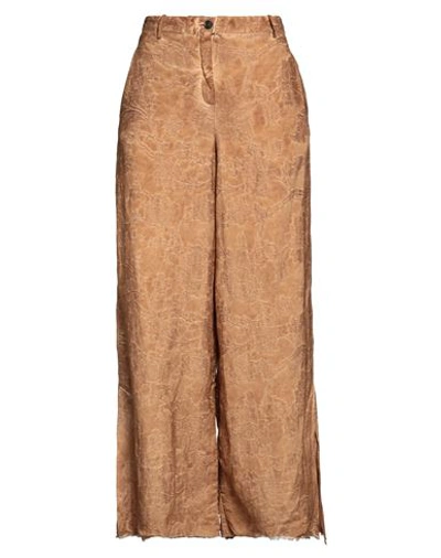 Masnada Woman Pants Brown Size 10 Linen, Viscose