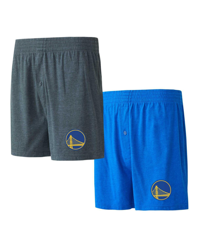 CONCEPTS SPORT MEN'S CONCEPTS SPORT ROYAL, CHARCOAL GOLDEN STATE WARRIORS TWO-PACK JERSEY-KNIT BOXER SET