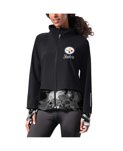 Msx By Michael Strahan Women's  Black Pittsburgh Steelers Grace Raglan Full-zip Running Jacket