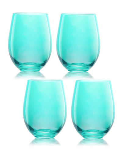 Qualia Glass Carnival Stemless 19 oz Wine Glasses, Set Of 4 In Turquoise