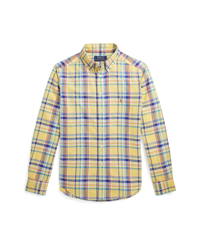 Polo Ralph Lauren Kids' Big Boys Plaid Cotton Oxford Shirt In Yellow,royal Multi