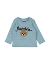 Moschino Baby Newborn T-shirt Sky Blue Size 3 Cotton, Elastane