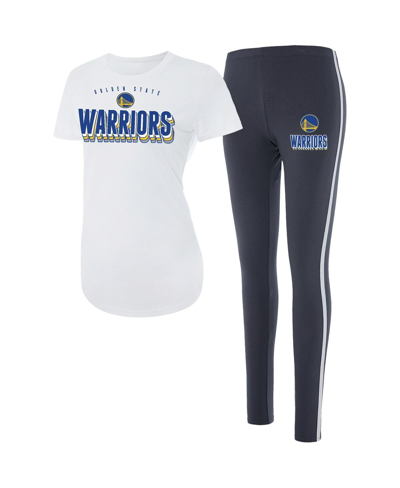CONCEPTS SPORT WOMEN'S CONCEPTS SPORT WHITE, CHARCOAL GOLDEN STATE WARRIORS SONATA T-SHIRT AND LEGGINGS SLEEP SET