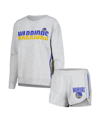 CONCEPTS SPORT WOMEN'S CONCEPTS SPORT GRAY GOLDEN STATE WARRIORS CEDAR LONG SLEEVE T-SHIRT AND SHORTS SLEEP SET