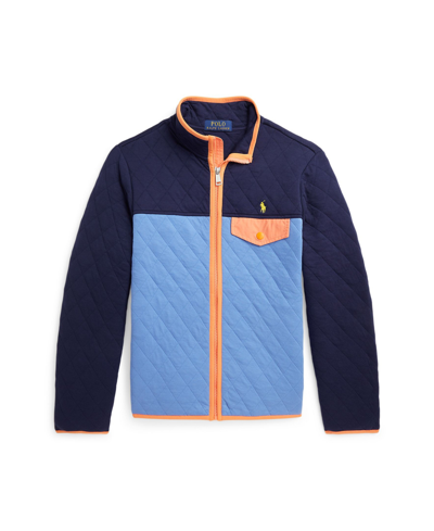 Polo Ralph Lauren Kids' Big Boys Color-blocked Quilted Double-knit Jacket In Summer Blue