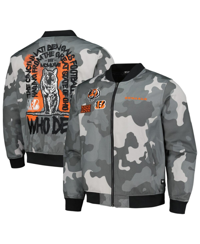 The Wild Collective Men's And Women's  Gray Distressed Cincinnati Bengals Camo Bomber Jacket