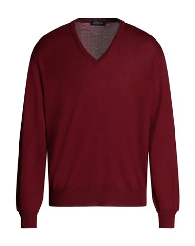 Drumohr Man Sweater Burgundy Size 42 Merino Wool In Red