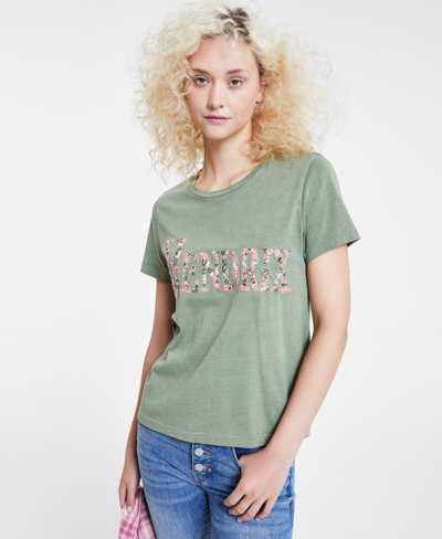Lucky Brand Women's Hendrix Floral-graphic Classic Cotton Crewneck T-shirt In Olivine