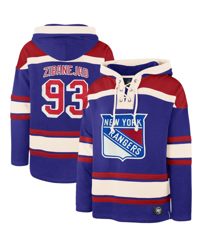 47 Brand Men's ' Mika Zibanejad Blue New York Rangers Player Name And Number Lacer Pullover Hoodie