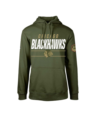 Levelwear Men's  Olive Chicago Blackhawks Podium Fleece Pullover Hoodie