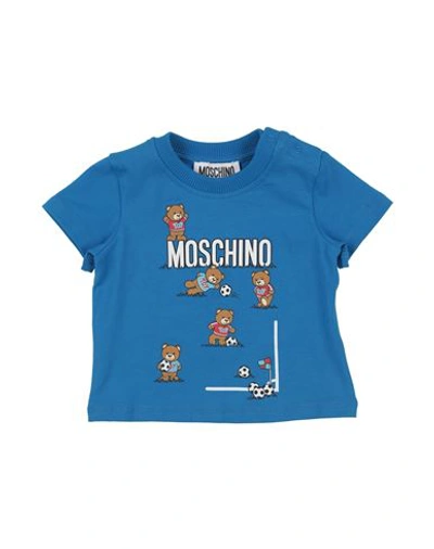 Moschino Baby Newborn Boy T-shirt Bright Blue Size 3 Cotton, Elastane