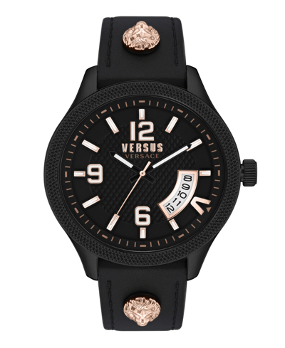 Versus Men's Reale Three Hand Date Black Leather Watch 44mm