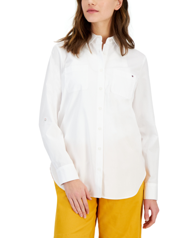 Tommy Hilfiger Women's Cotton Chest-pocket Shirt In Bright White