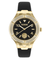 VERSUS WOMEN'S VITTORIA THREE HAND BLACK LEATHER WATCH 38MM