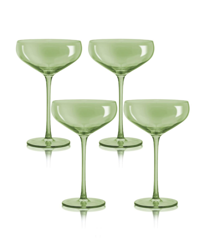 Qualia Glass Carnival Coupe 13 oz Glasses, Set Of 4 In Sage