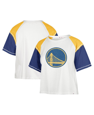 47 Brand Women's ' Cream Distressed Golden State Warriors Premier Raglan Cropped T-shirt