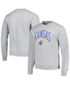 LEAGUE COLLEGIATE WEAR MEN'S LEAGUE COLLEGIATE WEAR HEATHER GRAY DISTRESSED KANSAS JAYHAWKS TALL ARCH ESSENTIAL PULLOVER SW