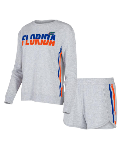 CONCEPTS SPORT WOMEN'S CONCEPTS SPORT GRAY FLORIDA GATORS CEDAR TRI-BLEND LONG SLEEVE T-SHIRT AND SHORTS SLEEP SET