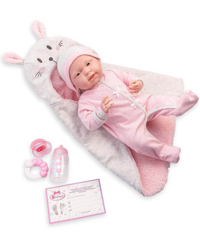 Jc Toys Kids' La Newborn Nursery 15.5" Baby Doll Bunting Bunny Gift Set, 9 Pieces In Pink