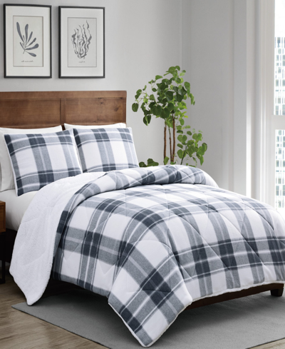 Cannon Cozy Teddy Plaid 3 Piece Comforter Set, Full/queen In Blue,cream