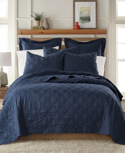 Levtex Washed Linen Relaxed Texturedquilt, Full/queen In Navy