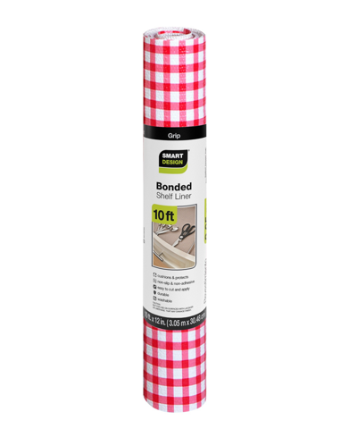 Smart Design Bonded Grip Shelf Liner, 12" X 10' Roll In Ruby Red Gingham