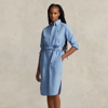 Polo Ralph Lauren Belted Cotton Oxford Shirtdress In Light Blue