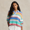 Ralph Lauren Striped Cable Long-sleeve Polo Shirt In Multi Stripe