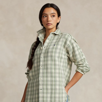 Ralph Lauren Relaxed Fit Plaid Cotton Shirt In Cream/green Multi Pl