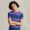 Polo Ralph Lauren Striped Cable-knit Short-sleeve Sweater In Spring Violet/gem Blue