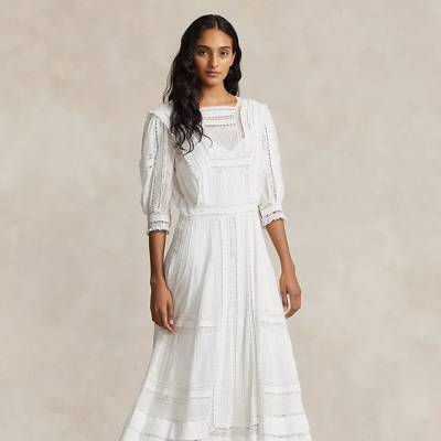 Polo Ralph Lauren Lace-trim Cotton Voile Dress In Antique White | ModeSens