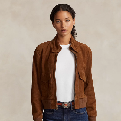 Ralph Lauren Goat-suede Bomber Jacket In Cinnamon